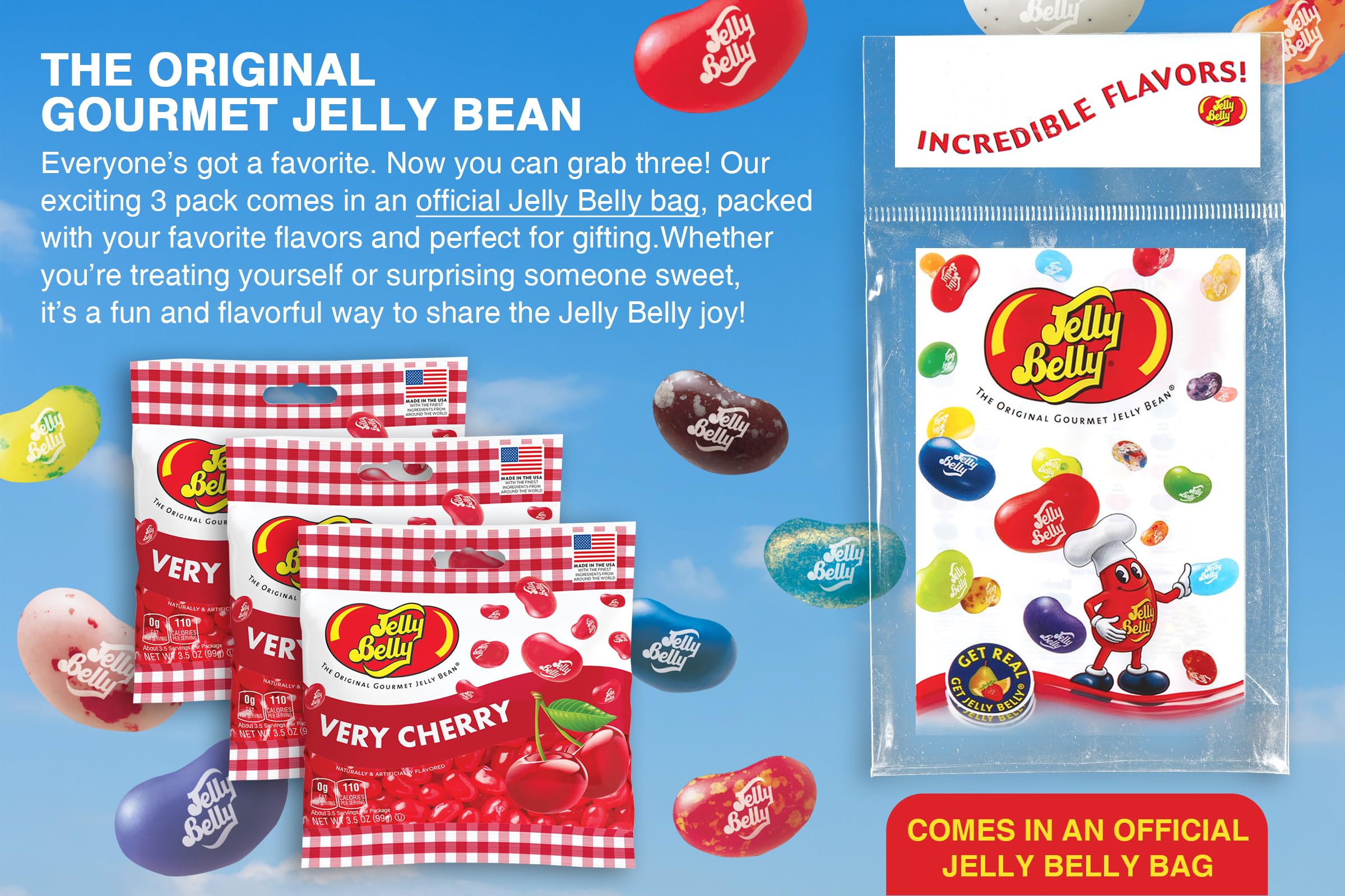 Jelly Belly close-up of red Very Cherry beans highlighting intense fruit flavor