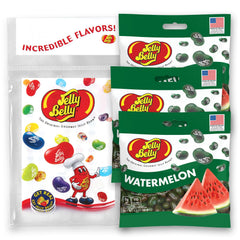 Jelly Belly front packaging showing three resealable bags and convenience