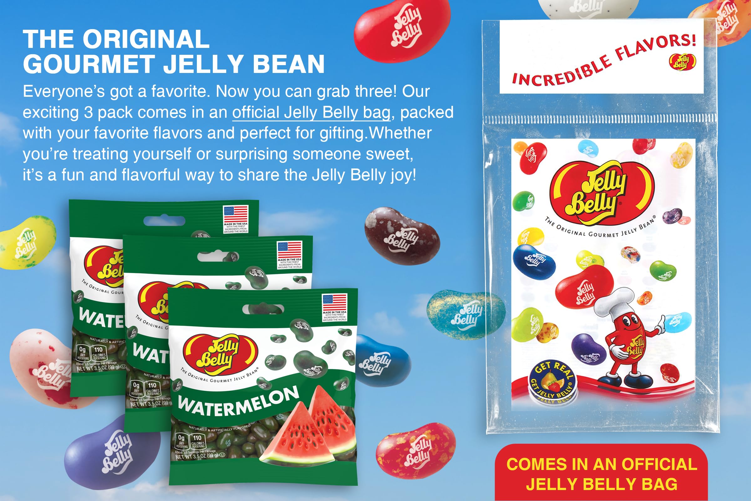 Jelly Belly open bag close-up revealing glossy cherry beans for on-the-go snacking