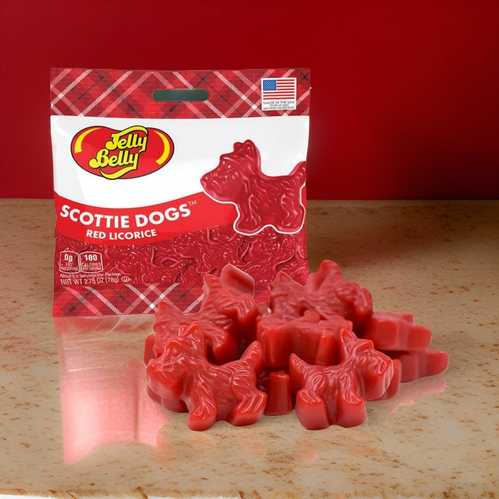 Jelly Belly pouch held in hand illustrating 2.75-ounce size and portability