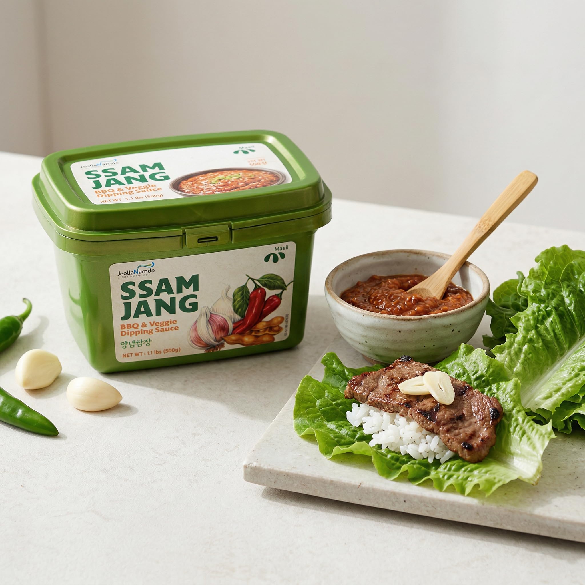 JEOLLANAMDO open jar served as a dipping sauce, demonstrates ready-to-use convenience