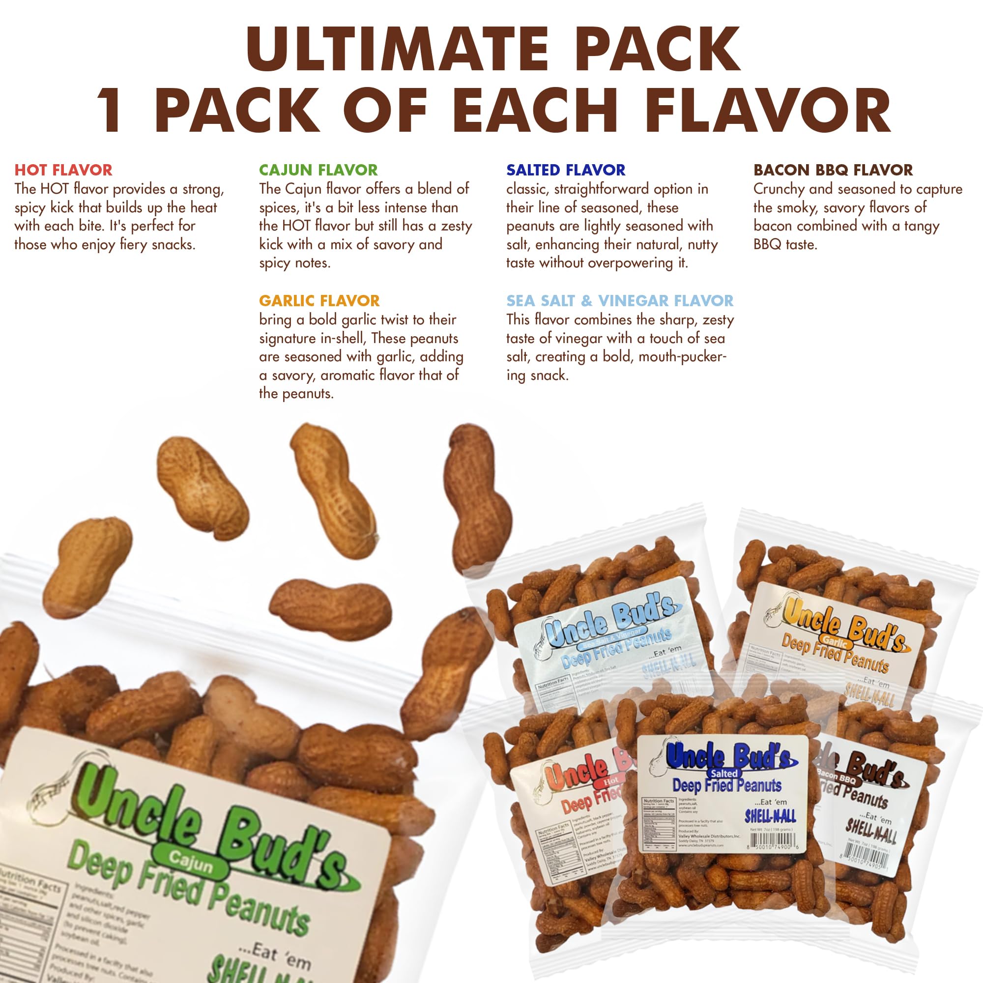 Jerky-n-Spice Uncle Bud's arrangement of all six flavor bags for variety benefit