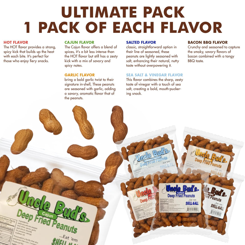 Jerky-n-Spice Uncle Bud's arrangement of all six flavor bags for variety benefit