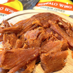 Jerky.com open bag with buffalo wing jerky pieces visible for easy grab-and-go snacking