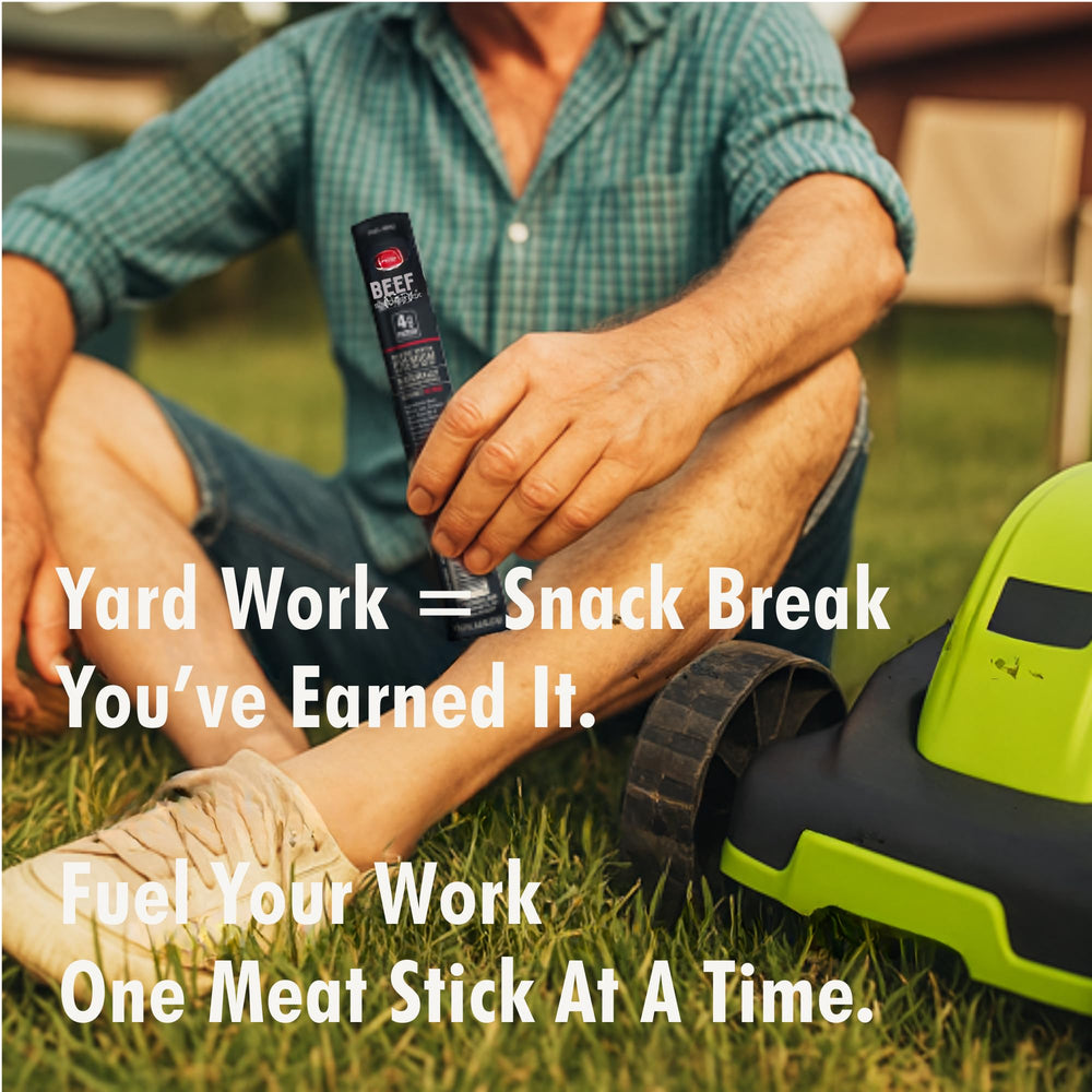 Jerky.com person enjoying a stick outdoors showing convenient protein benefit