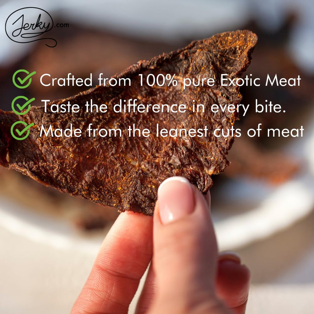 Jerky.com elk jerky texture detail showing fibrous meat and tender eating experience benefit