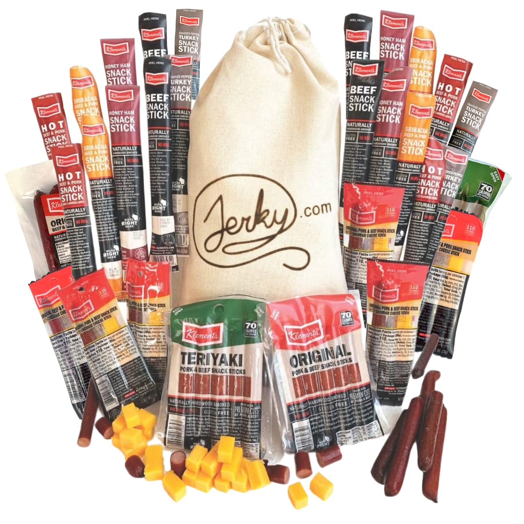 Jerky.com front packaging and canvas bag showing gift-ready presentation and convenience