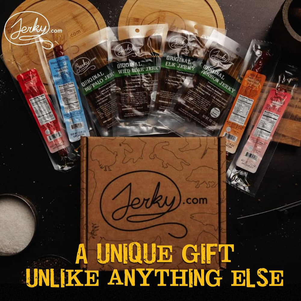 Jerky.com individually wrapped pieces fanned out to show portability and freshness benefit