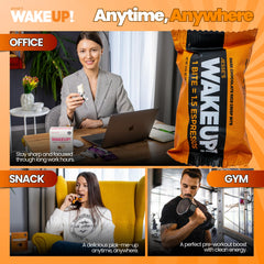 Jesse's WakeUP! bite held in hand illustrating portable, grab-and-go energy