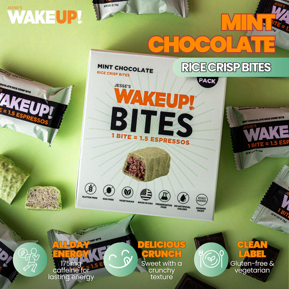 Jesse's WakeUP! individually wrapped bite highlighting portable single-serve convenience