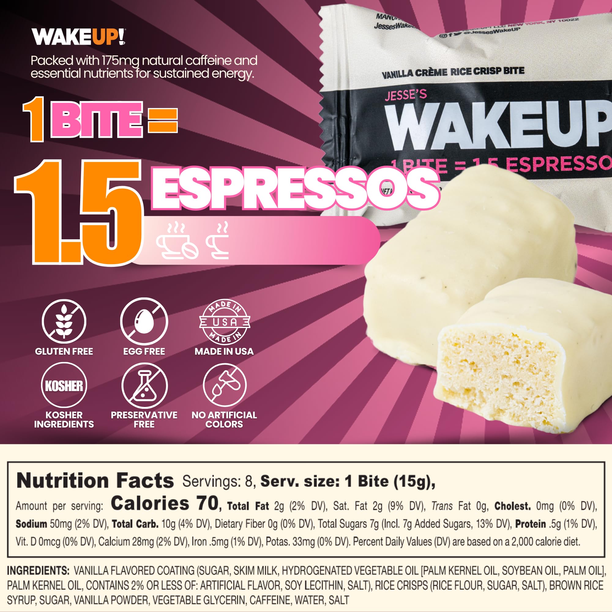 Jesse's WakeUP! rice crisp center detail showing light crunch and texture