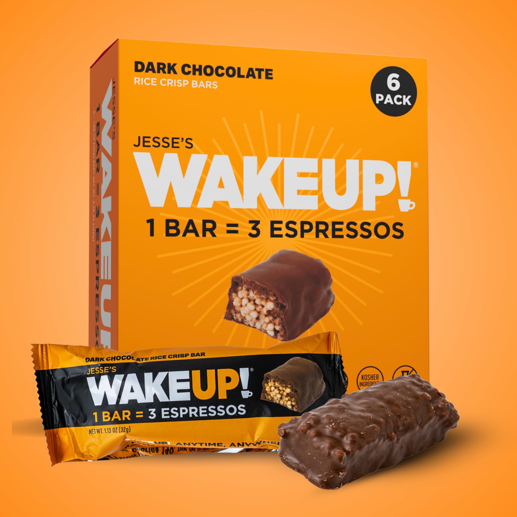 Jesse's WakeUP! wrapped bar with ingredient props indicating clean formula