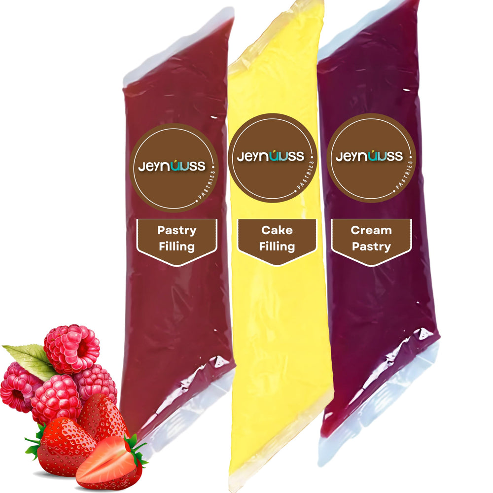 Jeynúuss front packaging showing three 2 lb filling sleeves, convenient storage