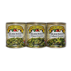 jfs Margaret Holmes front pack shows three cans, convenient pantry greens