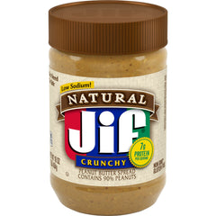 Jif jar front packaging showing label and crunchy spread benefit