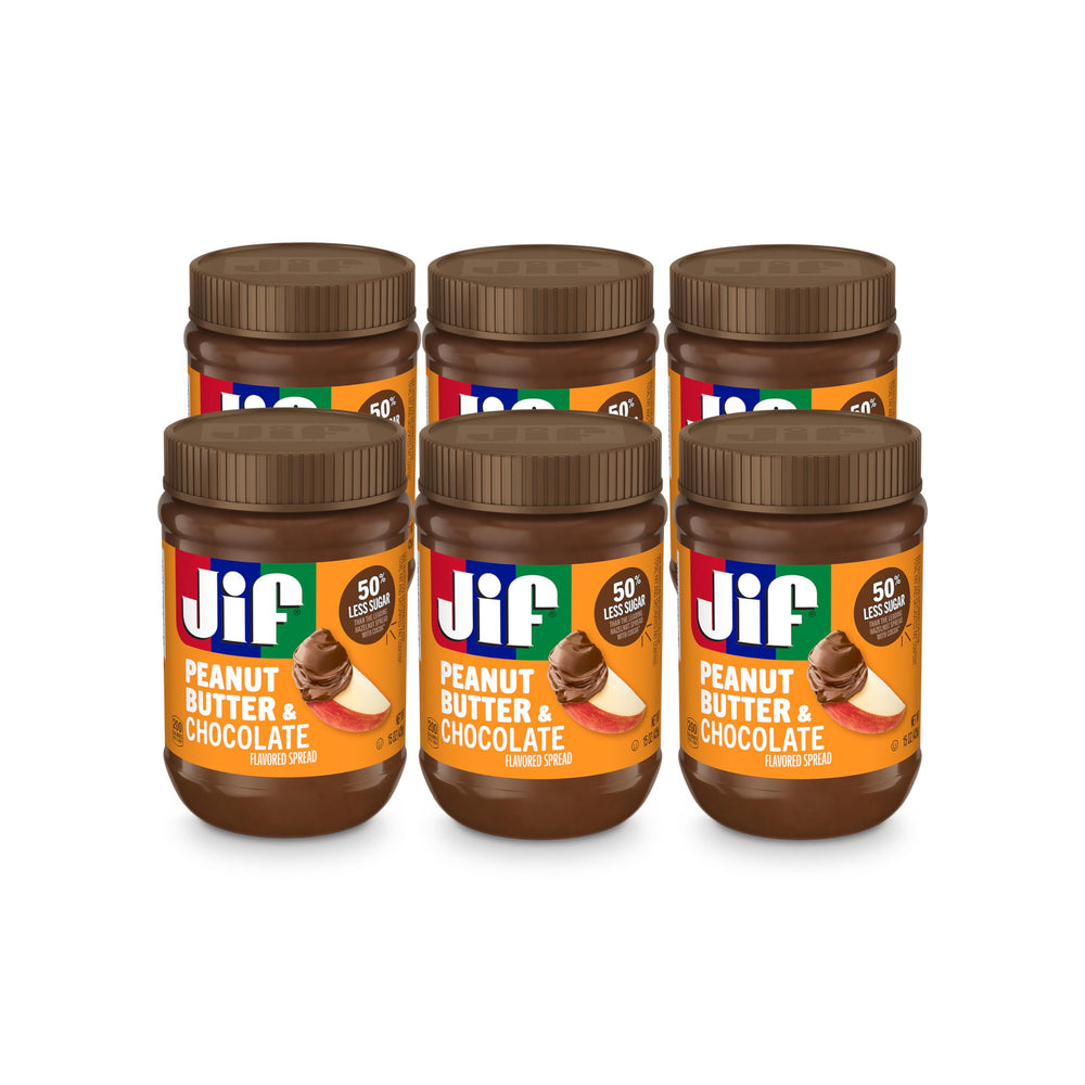 Jif front packaging showing chocolate peanut spread and jar label benefits