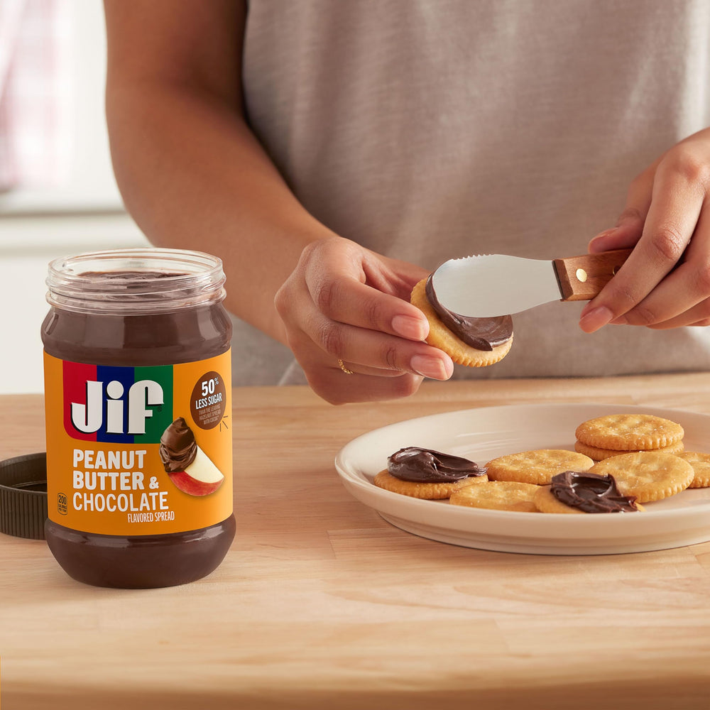 Jif twelve jars stacked in pantry showing scale, bulk convenience benefit