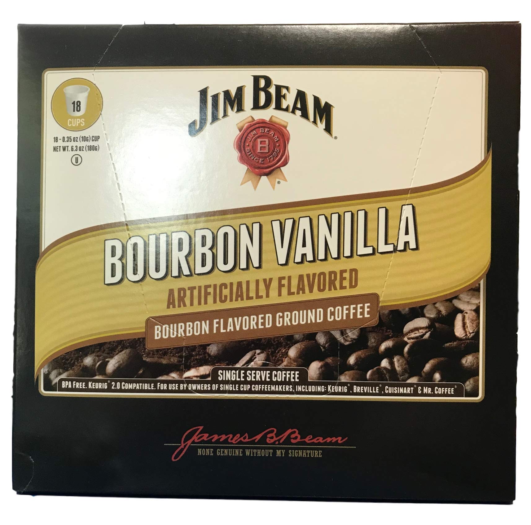 Jim Beam front packaging showing 18 single-serve cups and flavor benefits
