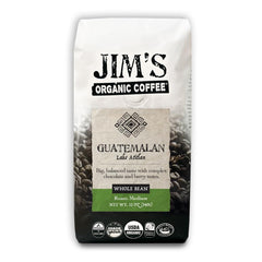 Jim's Organic Coffee front packaging showing bag and label for freshness