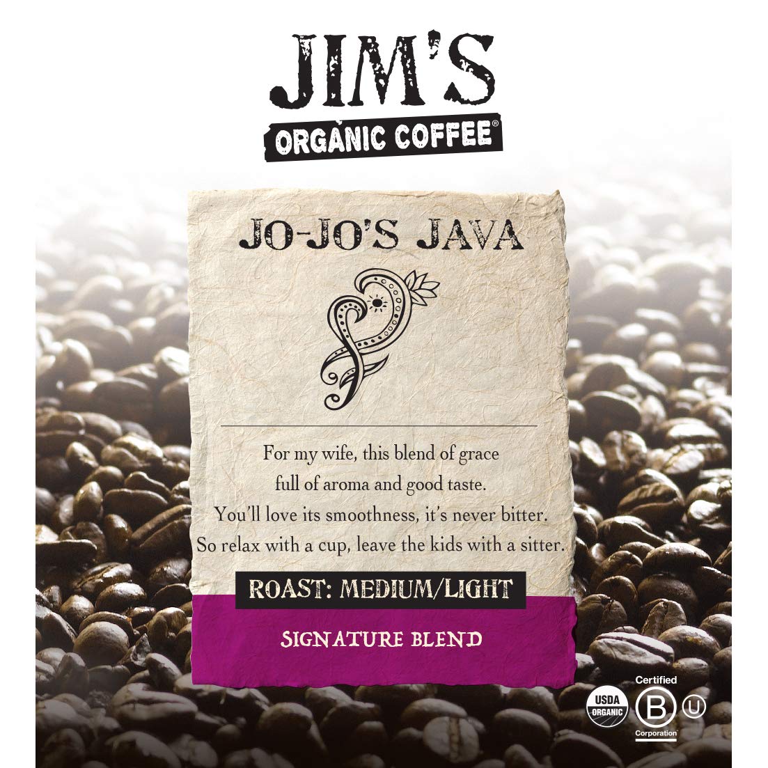 Jim's Organic Coffee ground close-up texture highlighting even grind for balanced brew