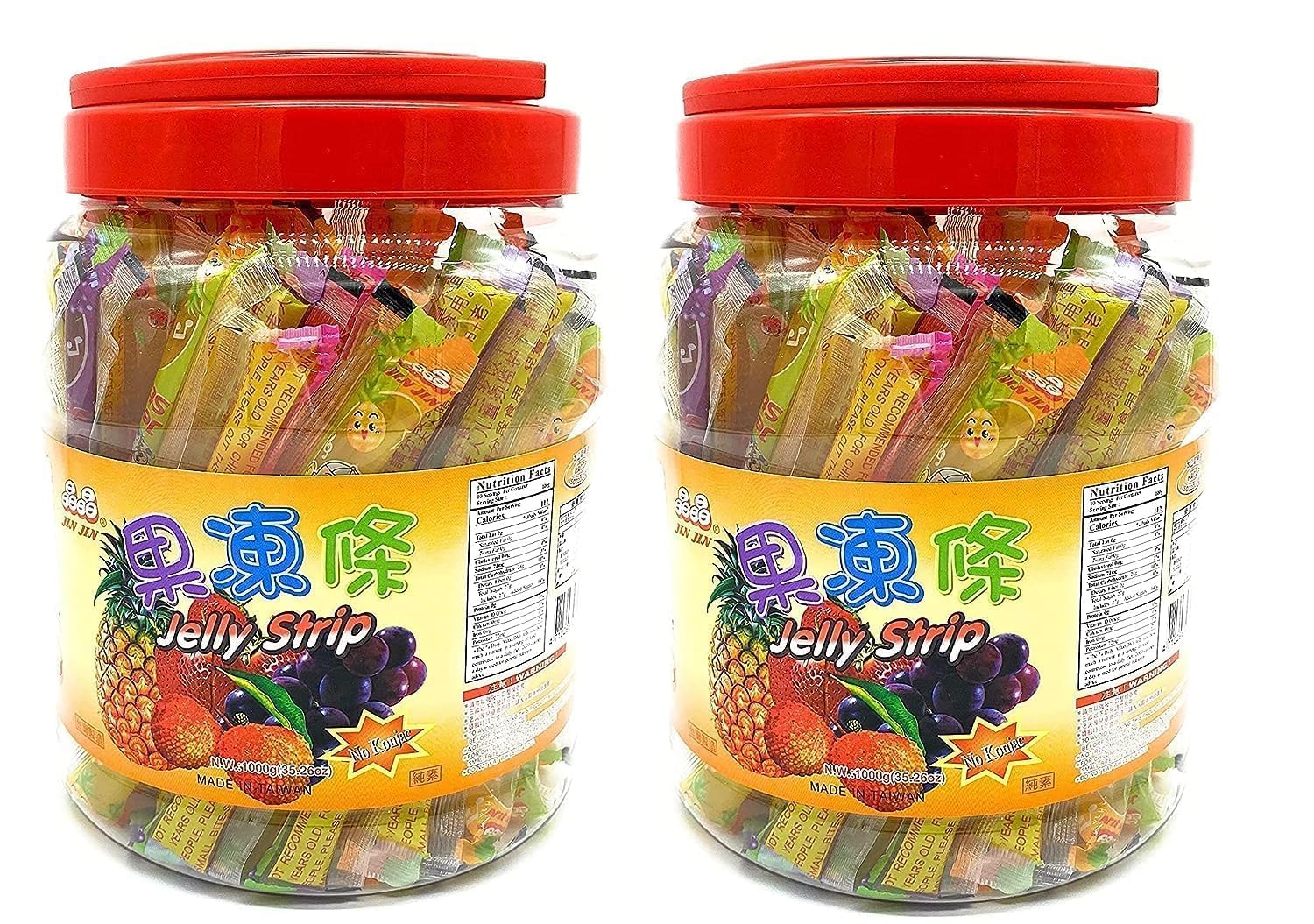 JIN JIN front packaging showing two 35.26 oz bags and vibrant candy benefits
