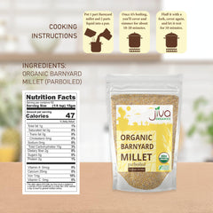 Jiva Organics cooked millet pulao on plate showing fluffy grains benefit: versatile meal-ready grain