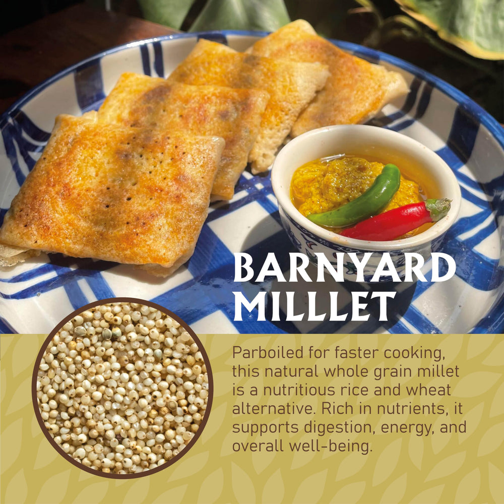 Jiva Organics millet beside a measuring cup showing portion size benefit: easy meal planning
