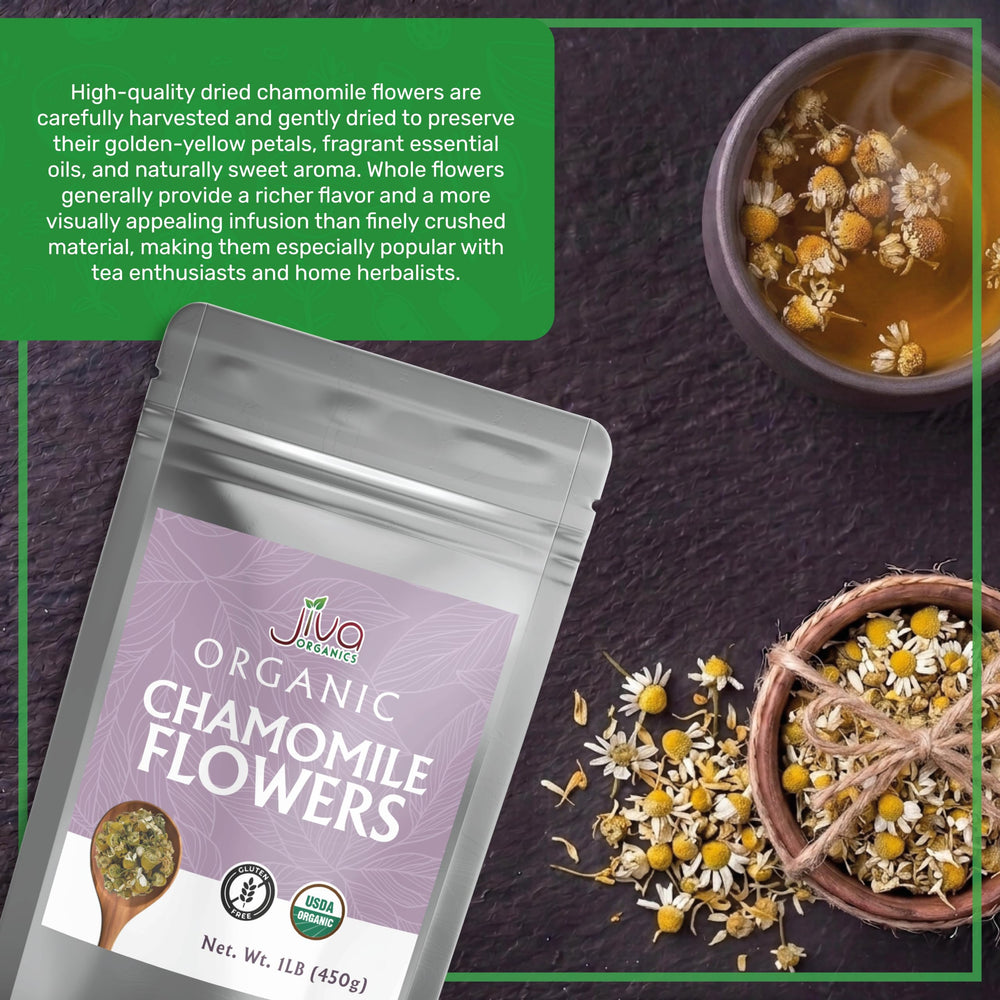 Jiva Organics chamomile bath sachet setup suggesting relaxing soak benefit