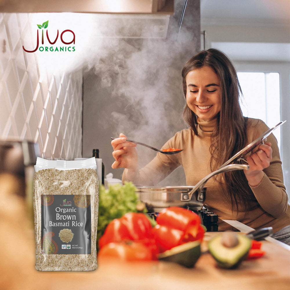 Jiva Organics vacuum-seal detail demonstrating protected aroma and pest-free packaging benefit