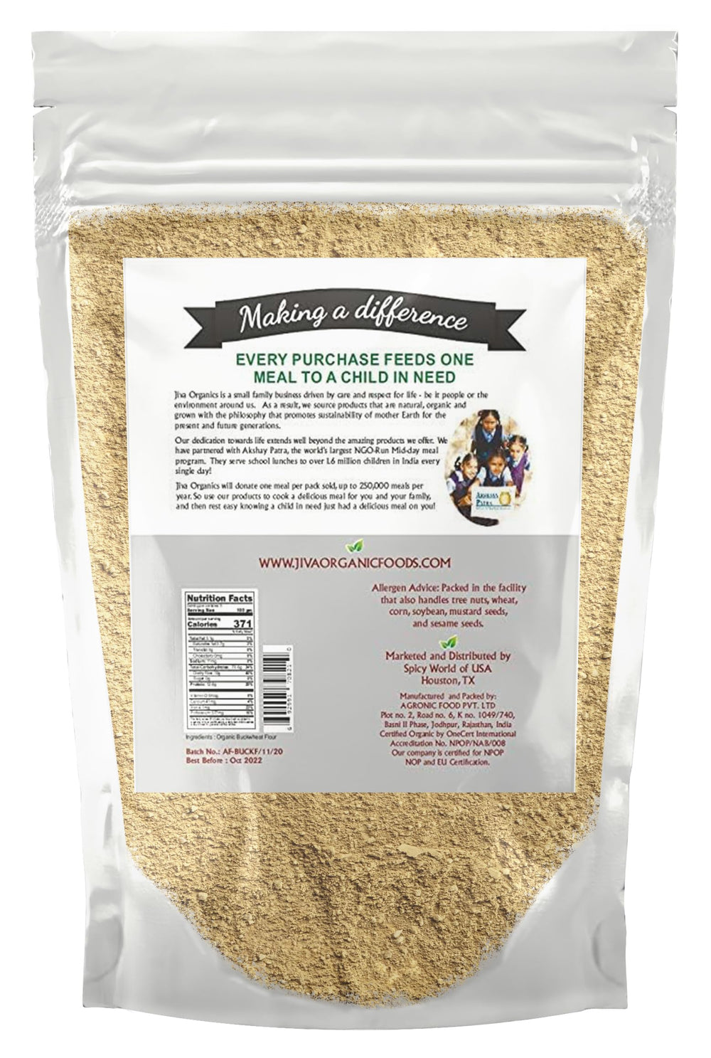 Jiva Organics bag in kitchen lifestyle scene inspiring recipe use
