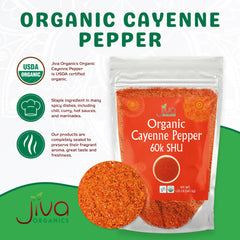 Jiva Organics close-up of cayenne powder texture highlighting fine grind for smooth blending