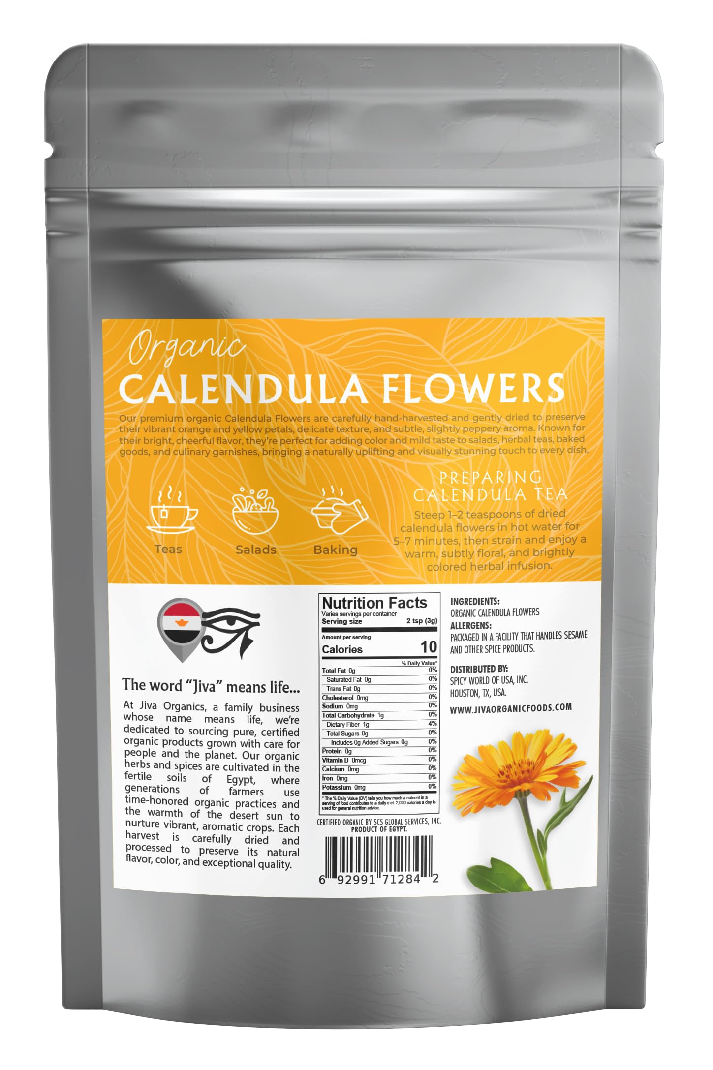 Jiva Organics close-up of dried calendula petals showing texture and color preservation benefit