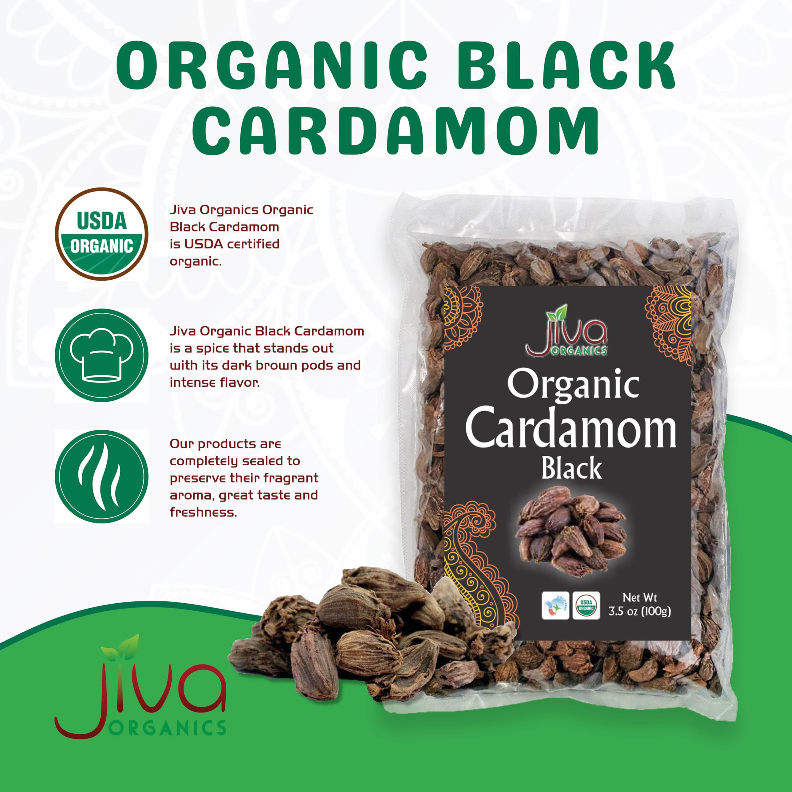 Jiva Organics close-up of pod texture highlighting smoky drying benefit