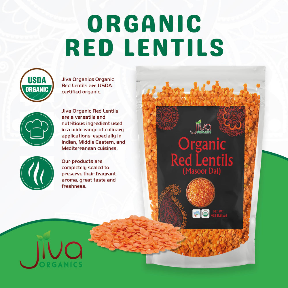 Jiva Organics close-up of split red lentils texture and quick-cook benefit