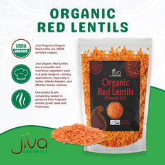 Jiva Organics close-up of split red lentils texture and quick-cook benefit