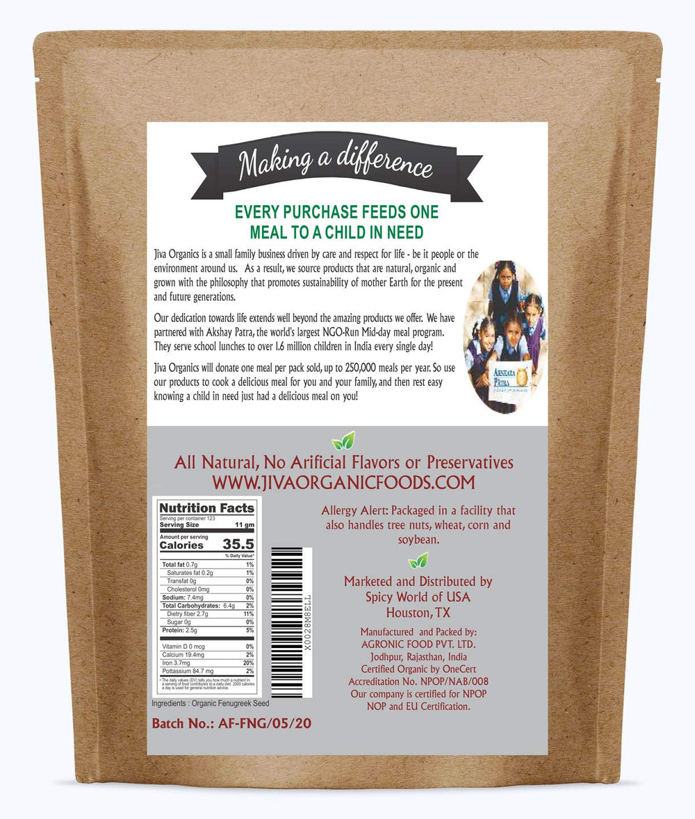 Jiva Organics resealable kraft bag open to show bulk quantity and storage
