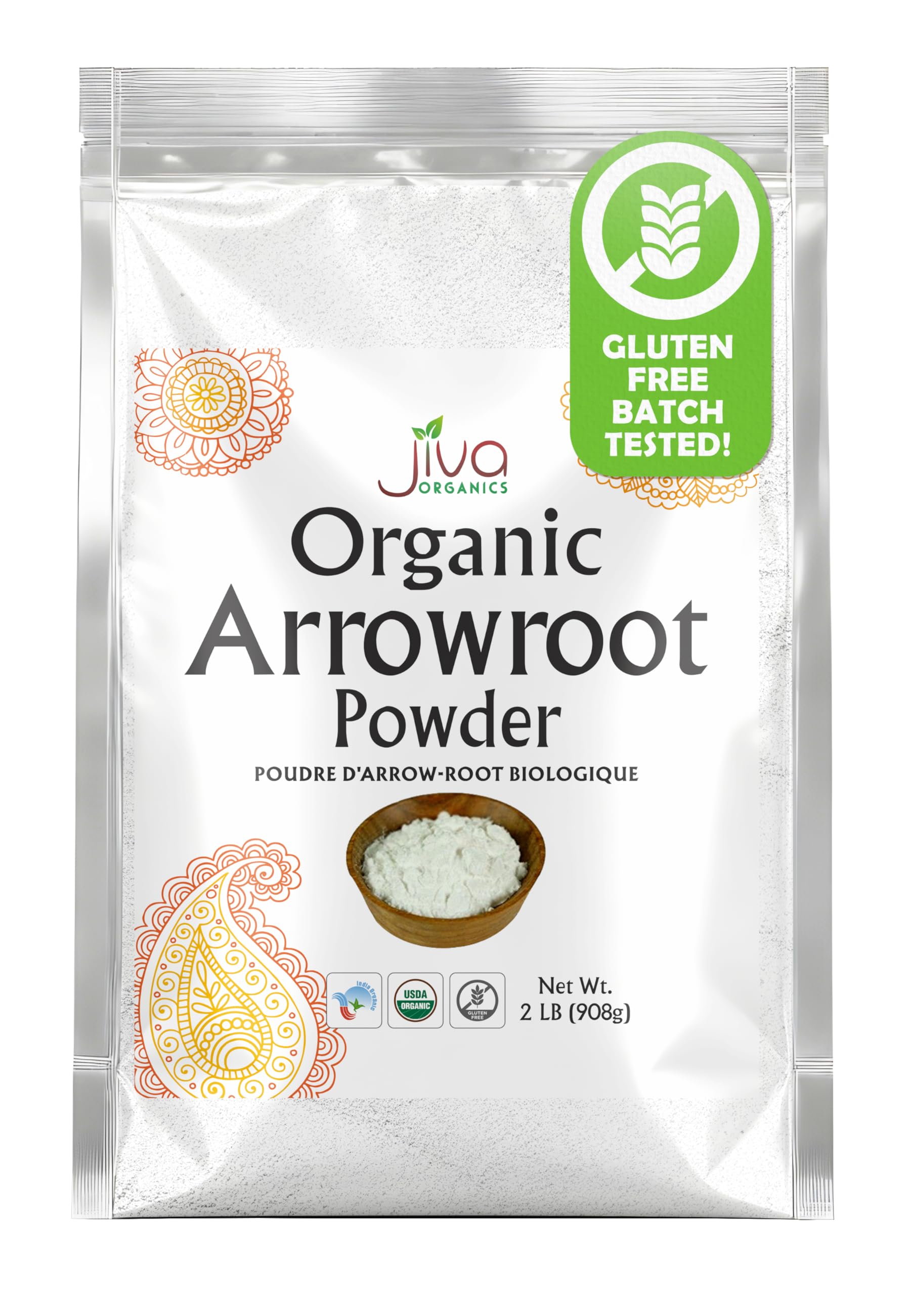 Jiva Organics front packaging showing 2 pound bag and organic seal benefits