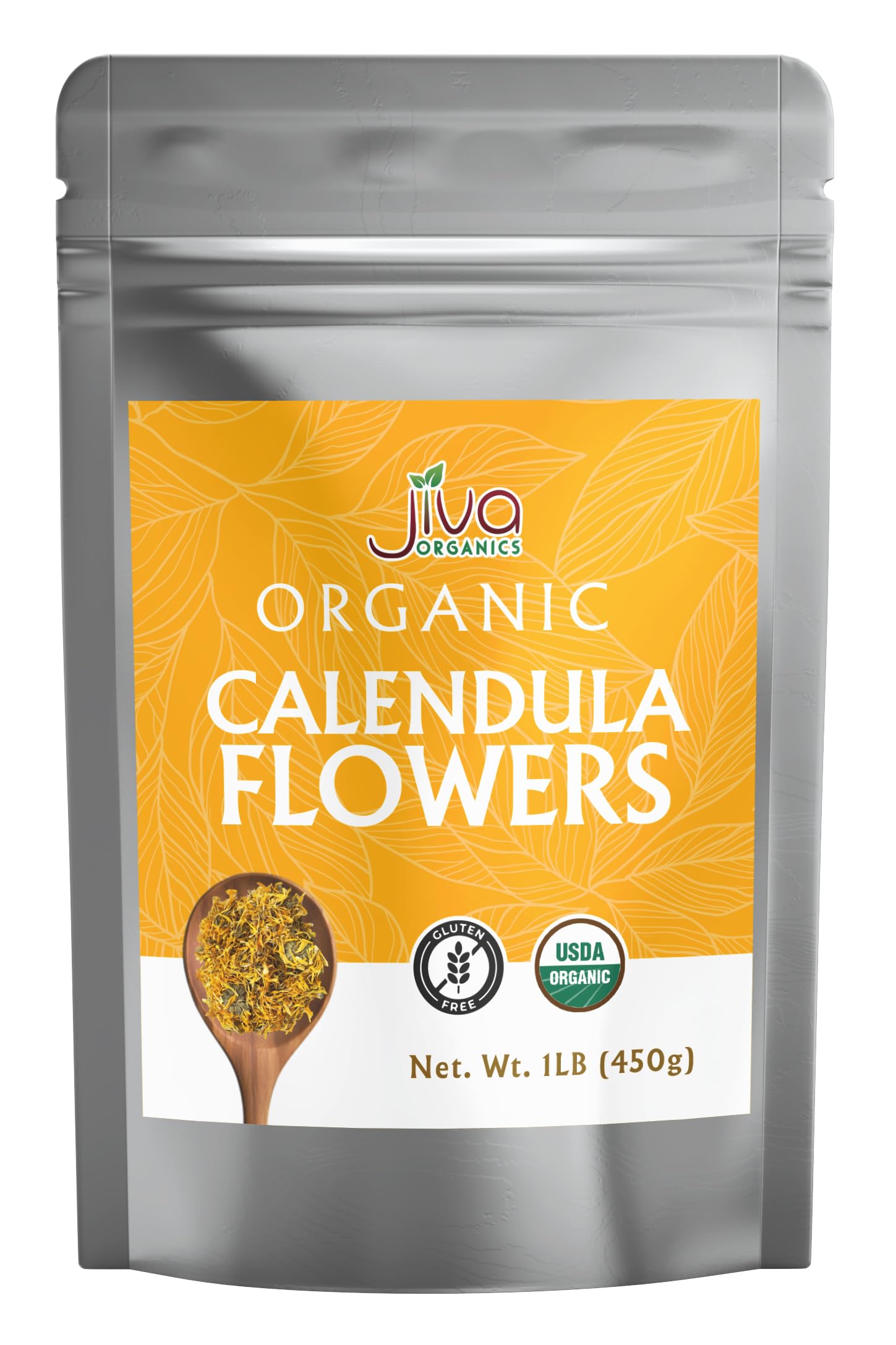 Jiva Organics front packaging showing 1 lb bag and clear resealable benefit
