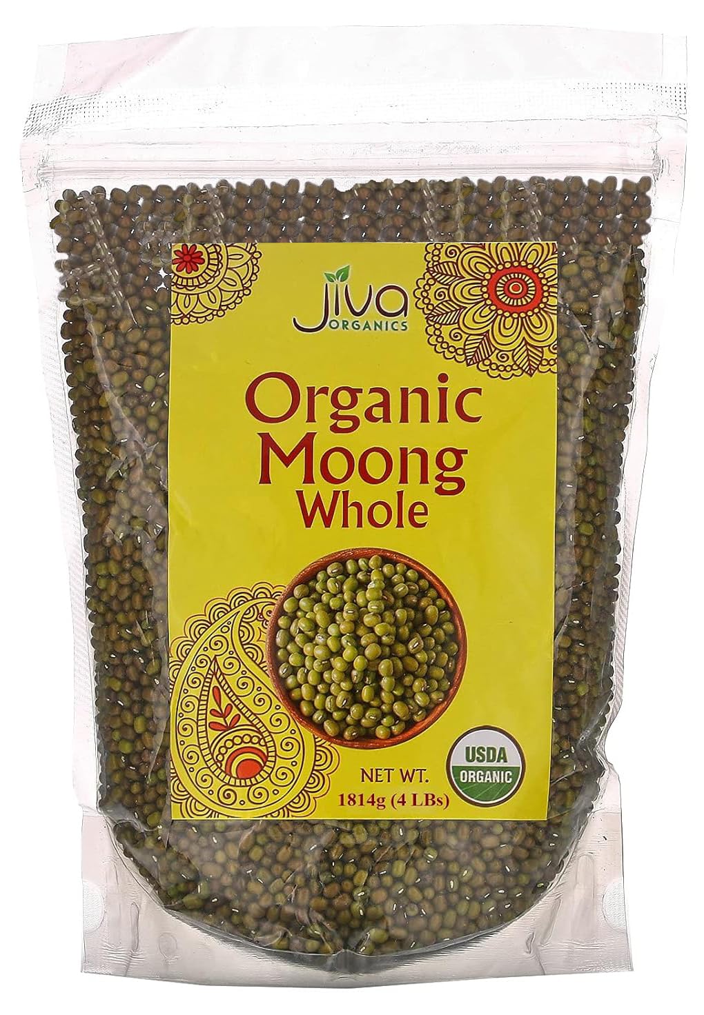 Jiva Organics front packaging showing 4 lb bag and organic label benefit pantry value