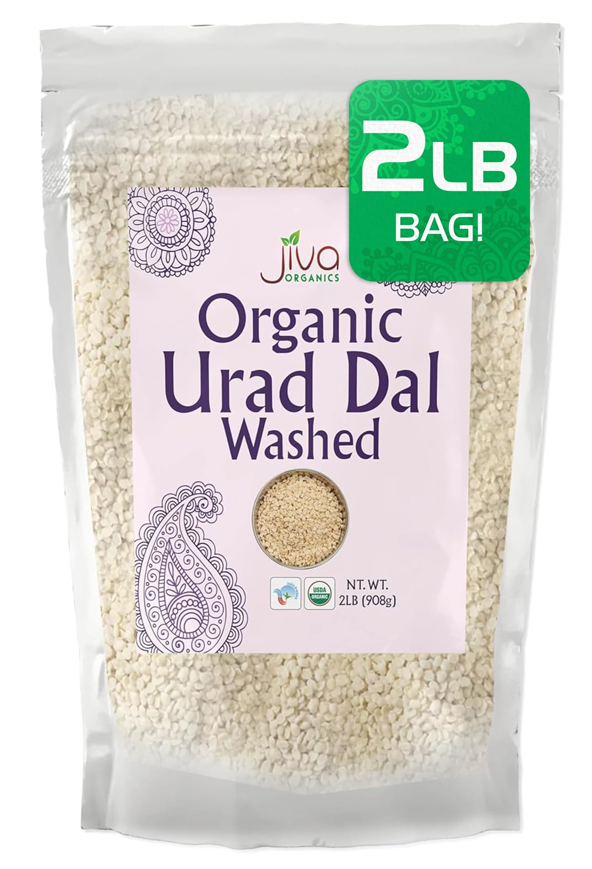 Jiva Organics front packaging showing USDA Organic badge and 2 lb size benefits