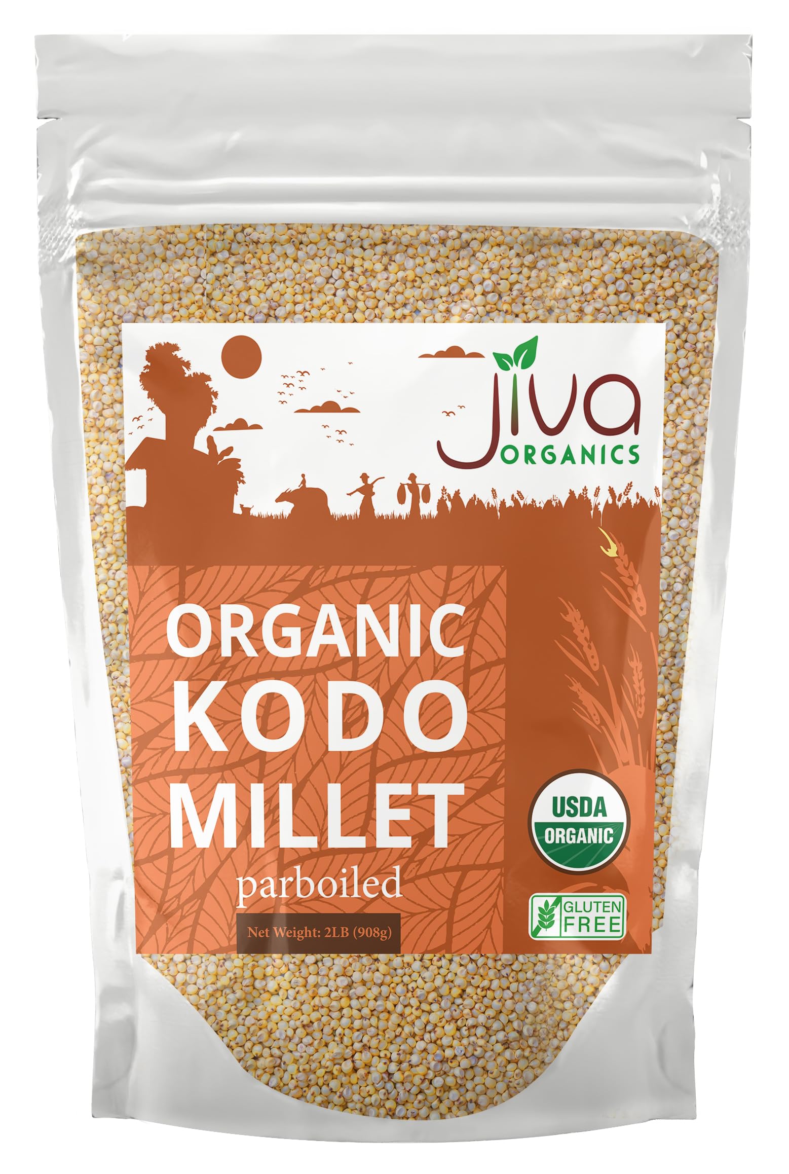 Jiva Organics front packaging showing 2 lb bag and organic badge, convenient pantry addition