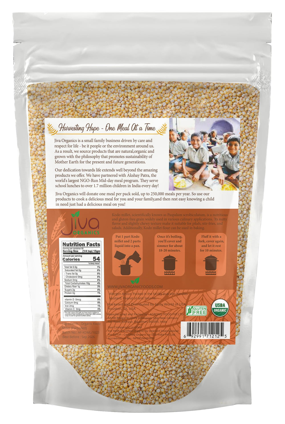 Jiva Organics close-up of whole kodo millet grains, highlighting wholesome texture and nutrition
