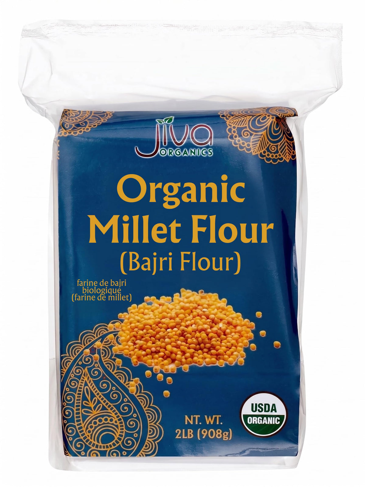 Jiva Organics front packaging showing 2 lb bag and product benefits