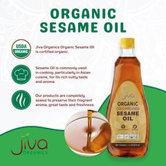 Jiva Organics oil pouring into pan demonstrating cooking versatility