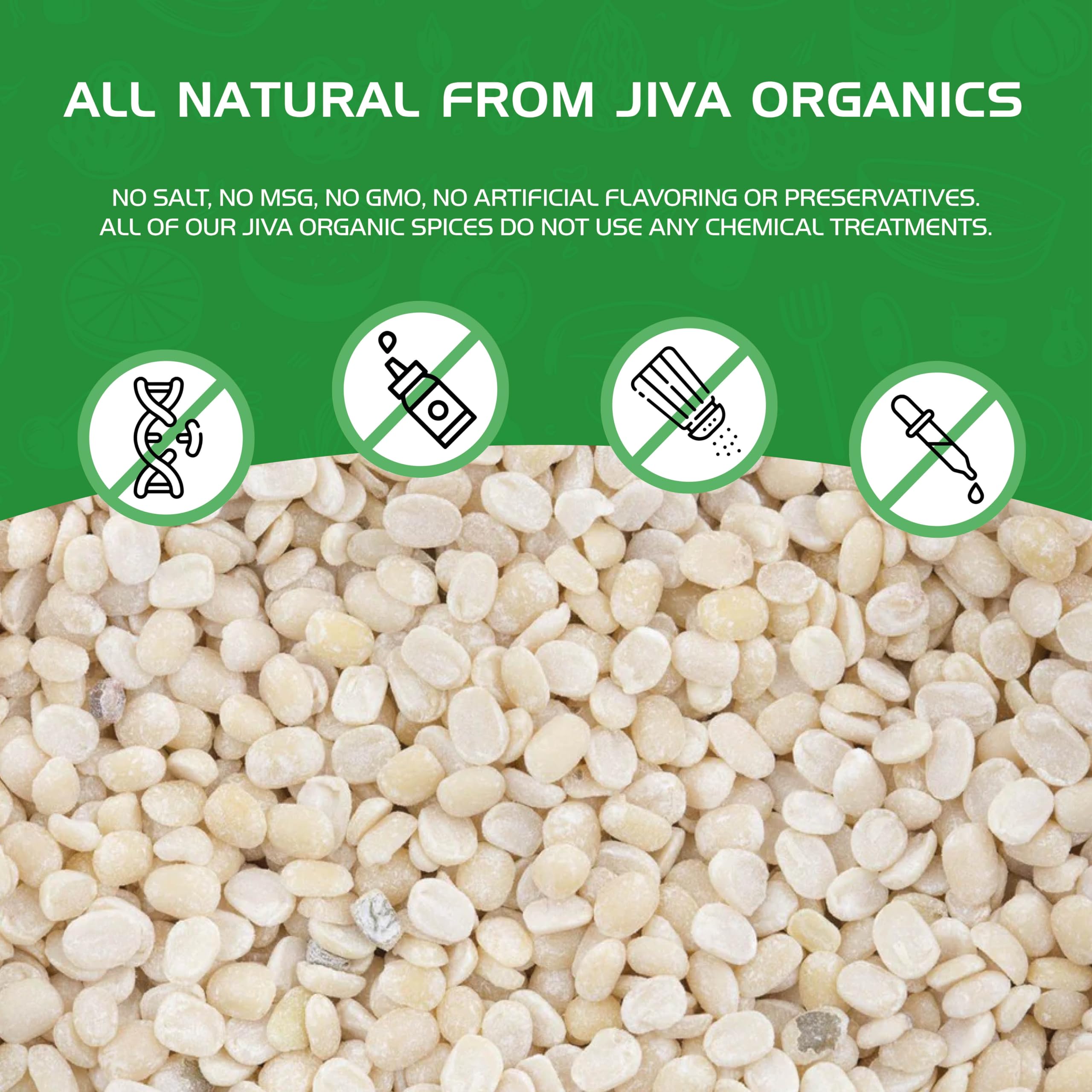 Opened Jiva Organics pack poured into storage jar indicating long‑term freshness