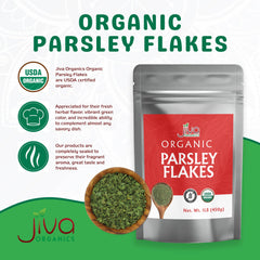 Jiva Organics measuring spoon heaping parsley flakes for consistent seasoning