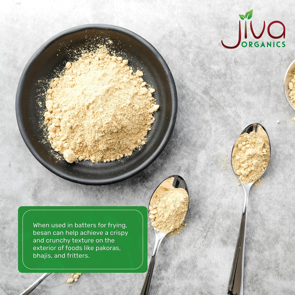 Jiva Organics 2 lb bag next to measuring cup illustrating size and portion guidance