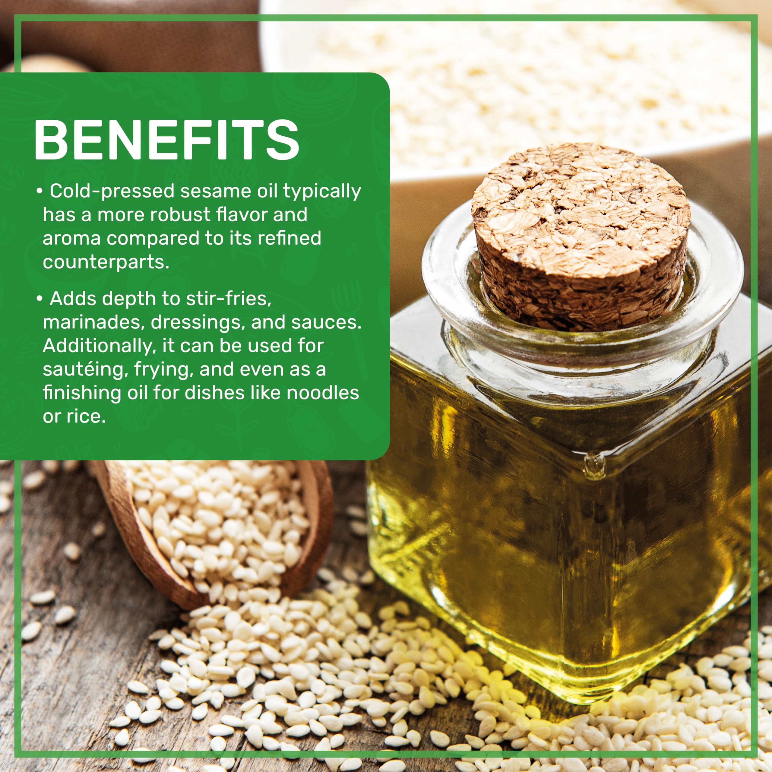 Jiva Organics bottle beside organic sesame seeds highlighting pure sourcing