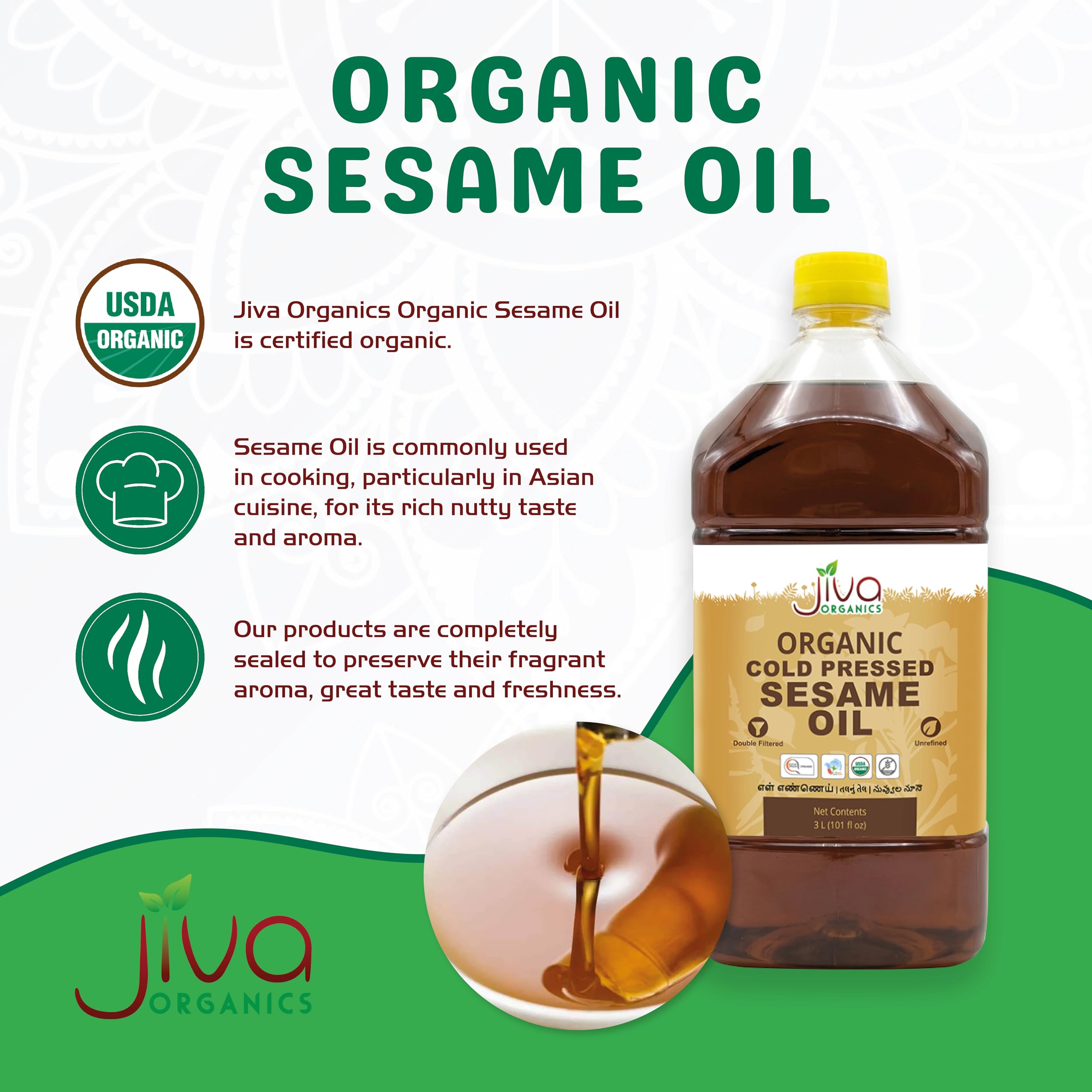 Close-up of organic sesame seeds used by Jiva Organics highlighting seed quality
