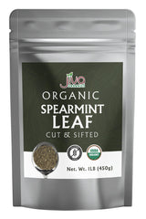 Jiva Organics front packaging showing sealed one-pound bag and fresh mint benefit
